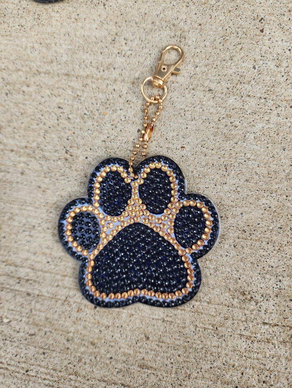 Crystal Paw Keychain Card Holder - Navy & Gold